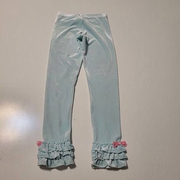 FROZEN ELSA ICE BLUE VELOUR RUFFLE MATILDA JANE PINK BOW BOHO STRETCH PANTS 10 - Picture 5 of 7